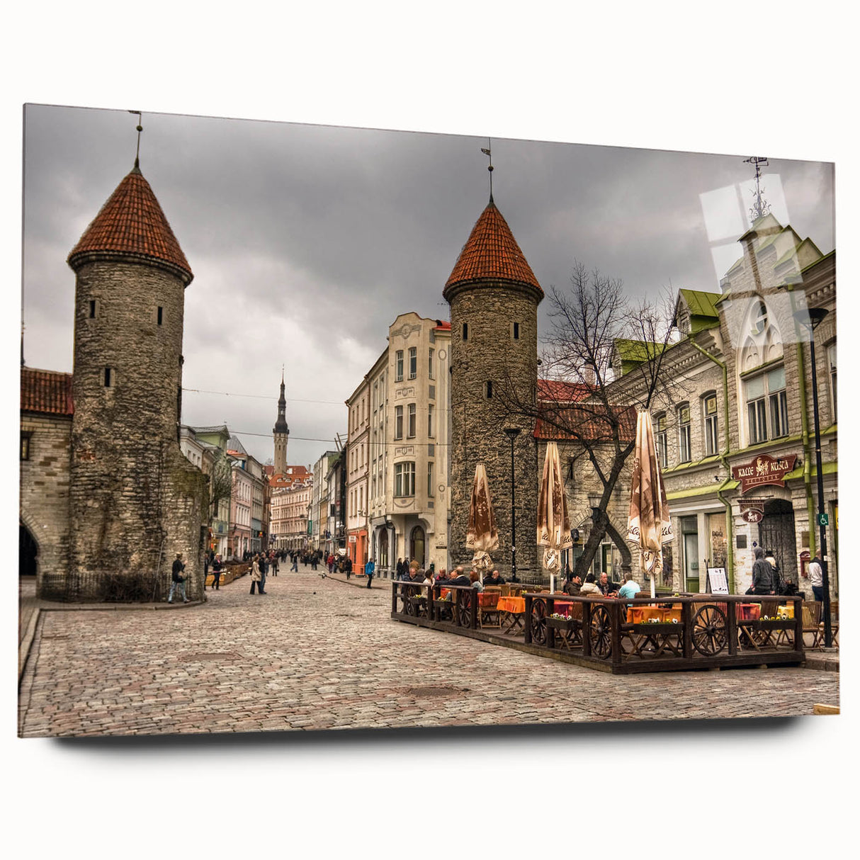 Large abstract depiction of an Estonian landscape in muted earth tones on acrylic glass.