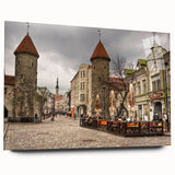 Large abstract depiction of an Estonian landscape in muted earth tones on acrylic glass.