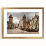 Abstract art print of European scenery in Estonia, featuring muted earth tones on a framed gold mat.