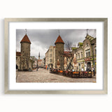 Abstract art print of a textured European landscape in muted colors on a large framed canvas, ideal for living room decor.