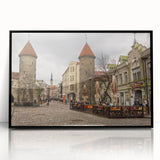 Large abstract wall art depicting a European Estonian landscape in muted gray and blue tones on a framed acrylic.