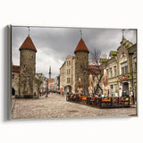 Framed canvas featuring a vintage-style landscape art painting of an Estonian scenery, with muted colors and silver frame.