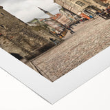 Art Deco poster of a European Estonian scenery in muted gray and blue tones on rolled canvas, ideal for dining room wall art.