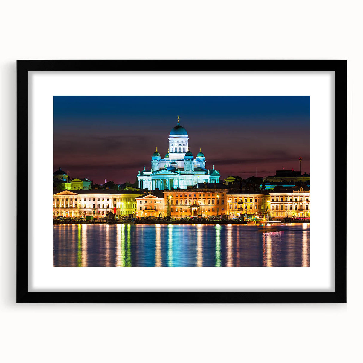 Abstract art print featuring textured, colorful art of a Finnish landscape on a large framed canvas.