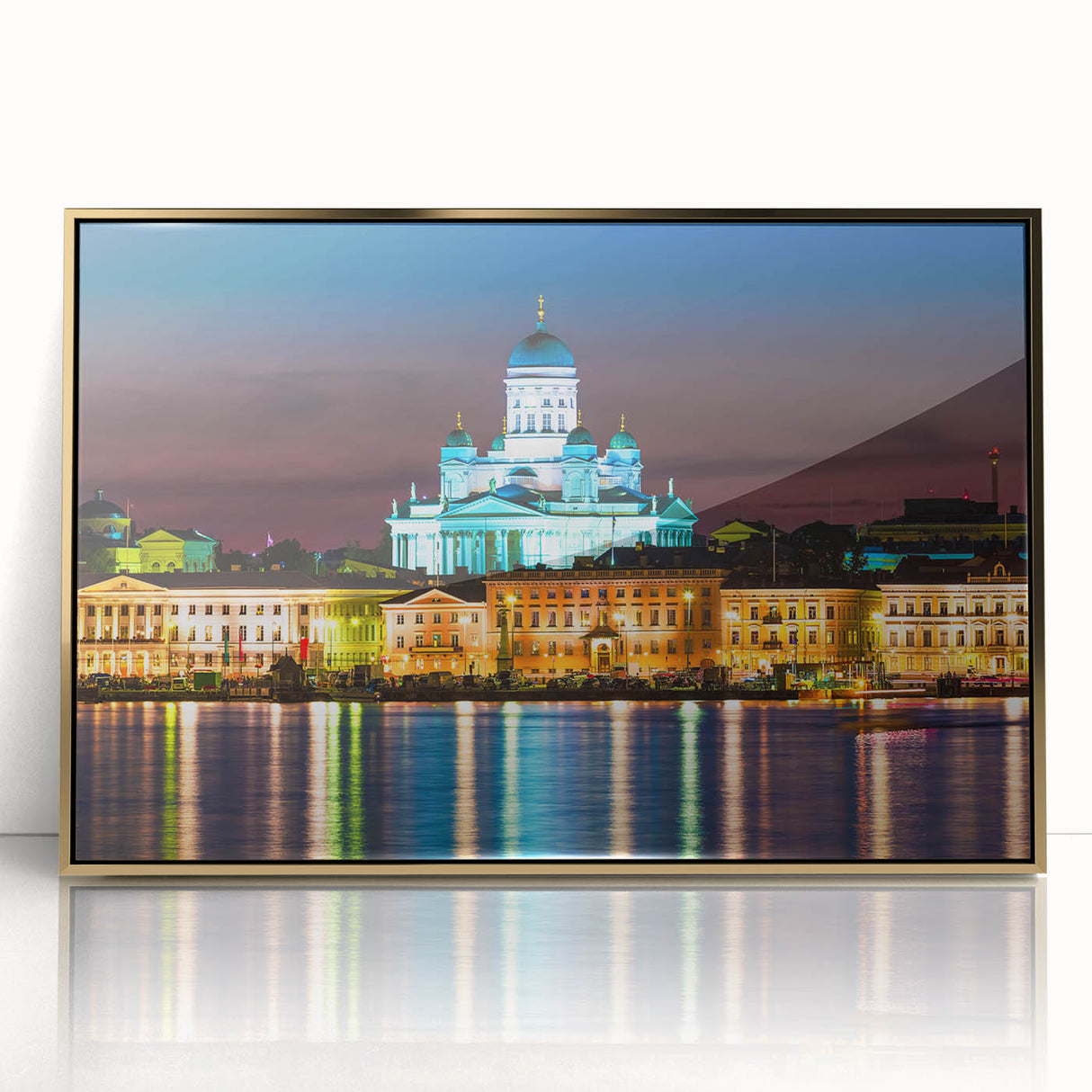Acrylic print of a serene Finnish landscape in muted earth tones, ideal for modern art wall decor in a nursery.