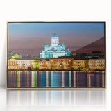 Acrylic print of a serene Finnish landscape in muted earth tones, ideal for modern art wall decor in a nursery.