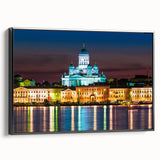 Black and white wall art featuring a vintage-style Finnish landscape on framed canvas, ideal for bedroom decor.