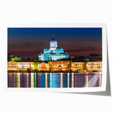 Rolled print of a serene Finnish landscape with lush greenery and calm waters, ideal for dining room decor.