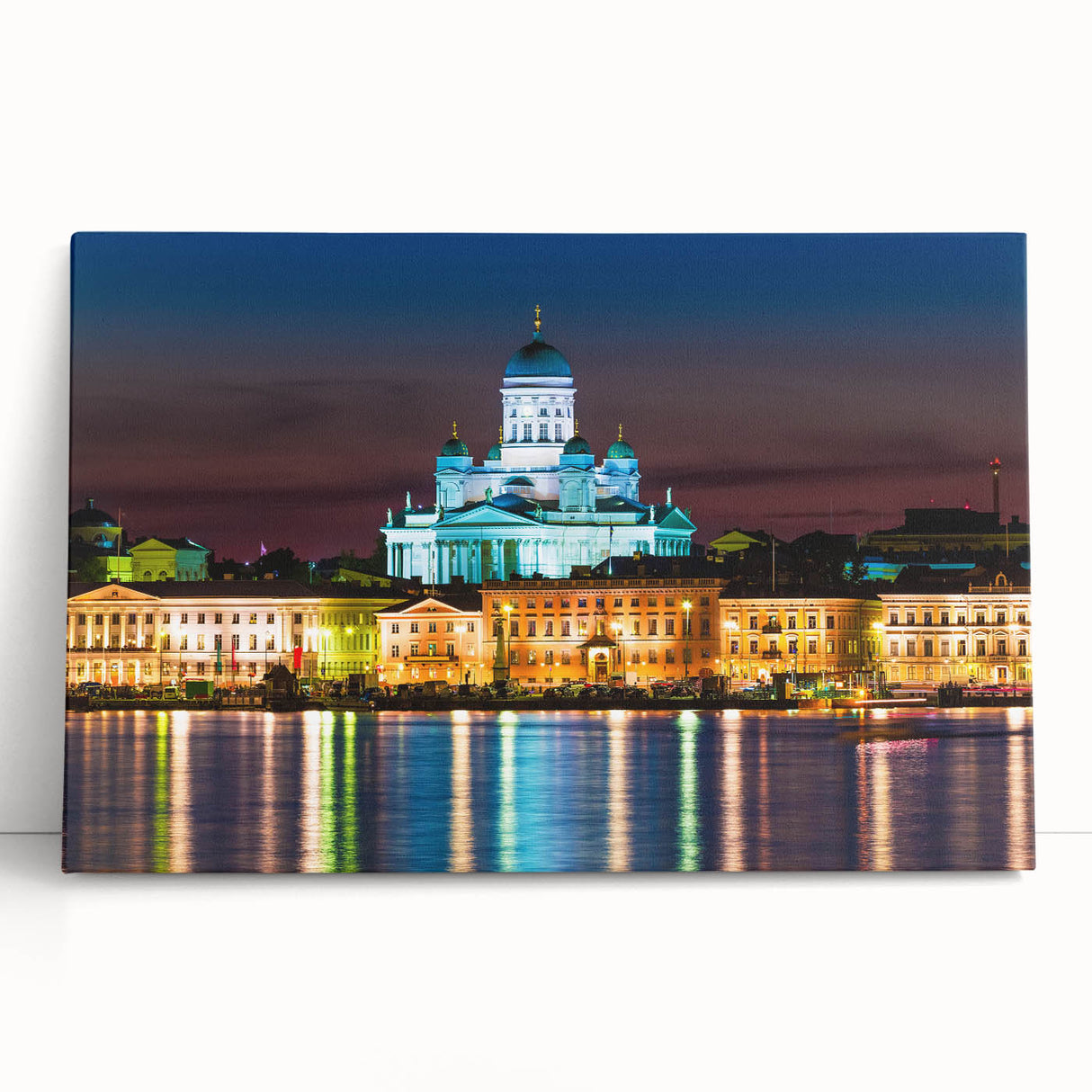 Large black and white photo of a European scenery on stretched canvas, suitable for kitchen wall art.