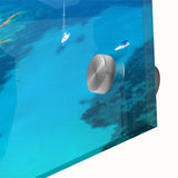 Large abstract wall art of Corsican scenery in muted earth tones on acrylic glass, ideal for dining room ambiance.