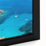 Black wall art featuring a textured Corsican landscape in vibrant colors on an extra large framed canvas.
