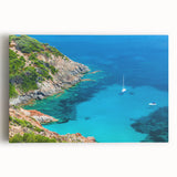 Black and white photograph of Corsican landscape on stretched canvas, ideal for kitchen wall art.
