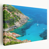 Large art depicting a serene Corsican landscape with lush greenery on stretched canvas, ideal for kitchen wall art.