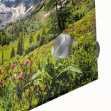 Large abstract wall art of the French Alps in muted earth tones on acrylic glass, ideal for dining room art.