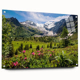 Acrylic print of the French Alps in muted blue and white tones, suitable for bedroom or dining room decor.