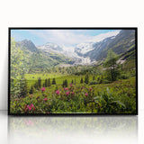 Large abstract wall art depicting the French Alps in muted earth tones on framed acrylic.