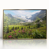 Acrylic print of the French Alps in muted earth tones, framed in gold, suitable for modern art wall decor.