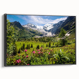 Black and white framed canvas of the French Alps, in a vintage poster style, suitable for bedroom decor.