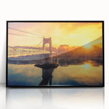 Large abstract wall art of Lyon, France, in muted gray and blue tones on a framed acrylic.