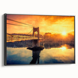 Black and white vintage poster art of Lyon landscape on framed canvas, suitable for bedroom wall decor.