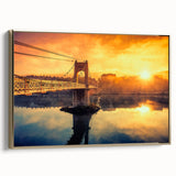 Framed canvas wall art depicting a vintage-style landscape of Lyon, France in muted black and gold tones.
