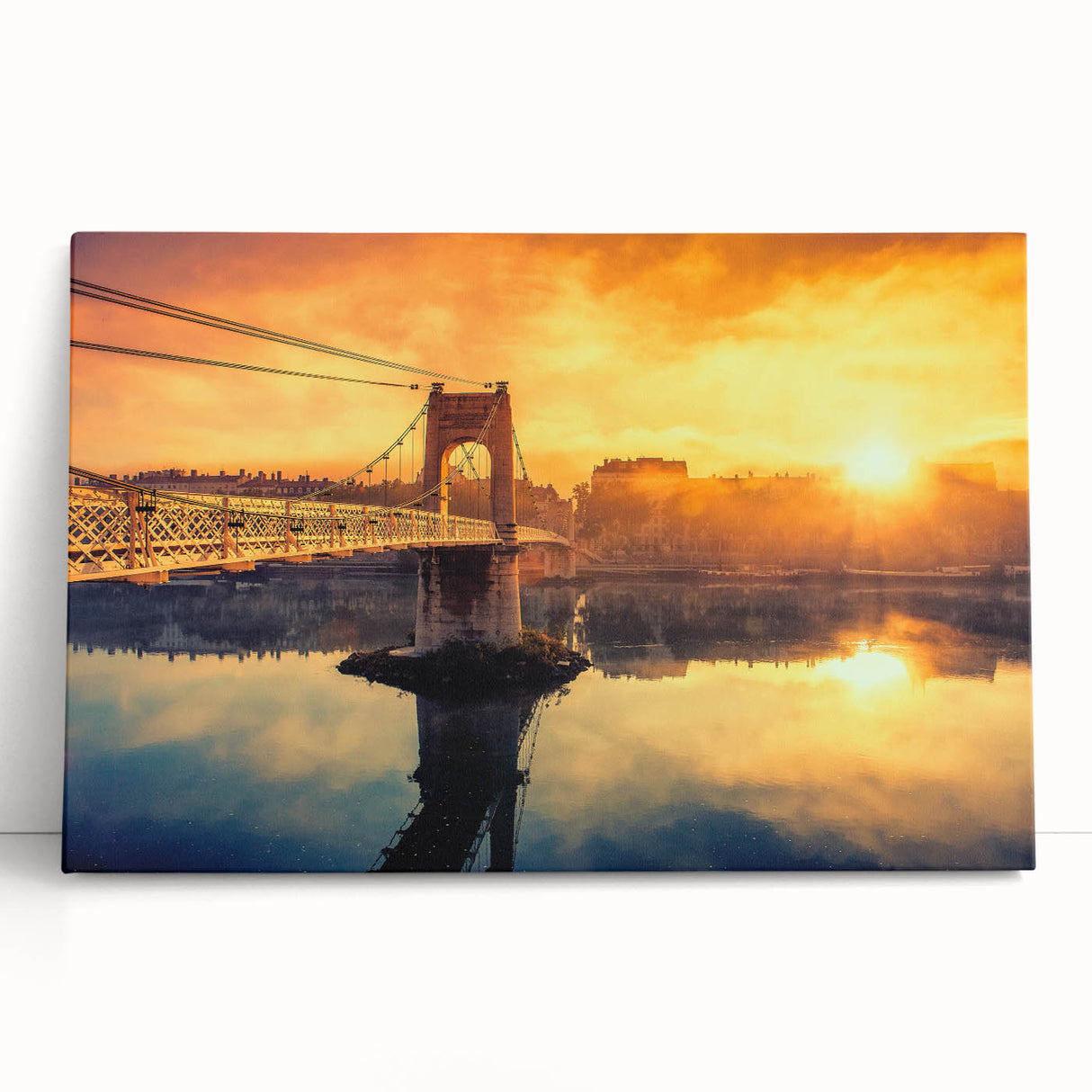 Black and white photograph of Lyon cityscape on large stretched canvas, ideal for kitchen wall art.