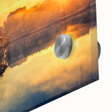 Large abstract wall art of Lyon, France, in muted blues and greens on acrylic glass, suited for dining room ambiance.