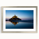 Extra large abstract art print of a textured European scenery in muted earth tones, framed in silver.