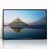 Large abstract wall art depicting a mid-century modernist scene of a European landscape in muted earth tones on a black…