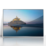 Mid-century modernist art depicting a serene French landscape in muted earth tones, framed acrylic.