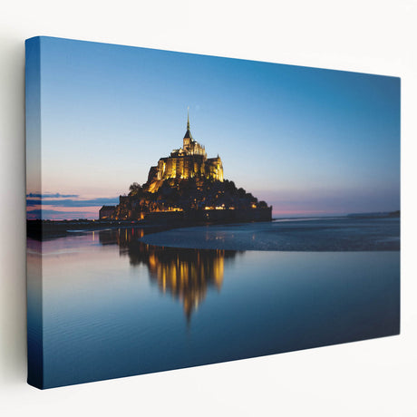 Large art print of a scenic French village on stretched canvas, in soft earth tones, suitable for kitchen wall art.
