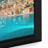 Black wall art featuring a textured close-up of Nice, France, in vibrant colors on a framed canvas.