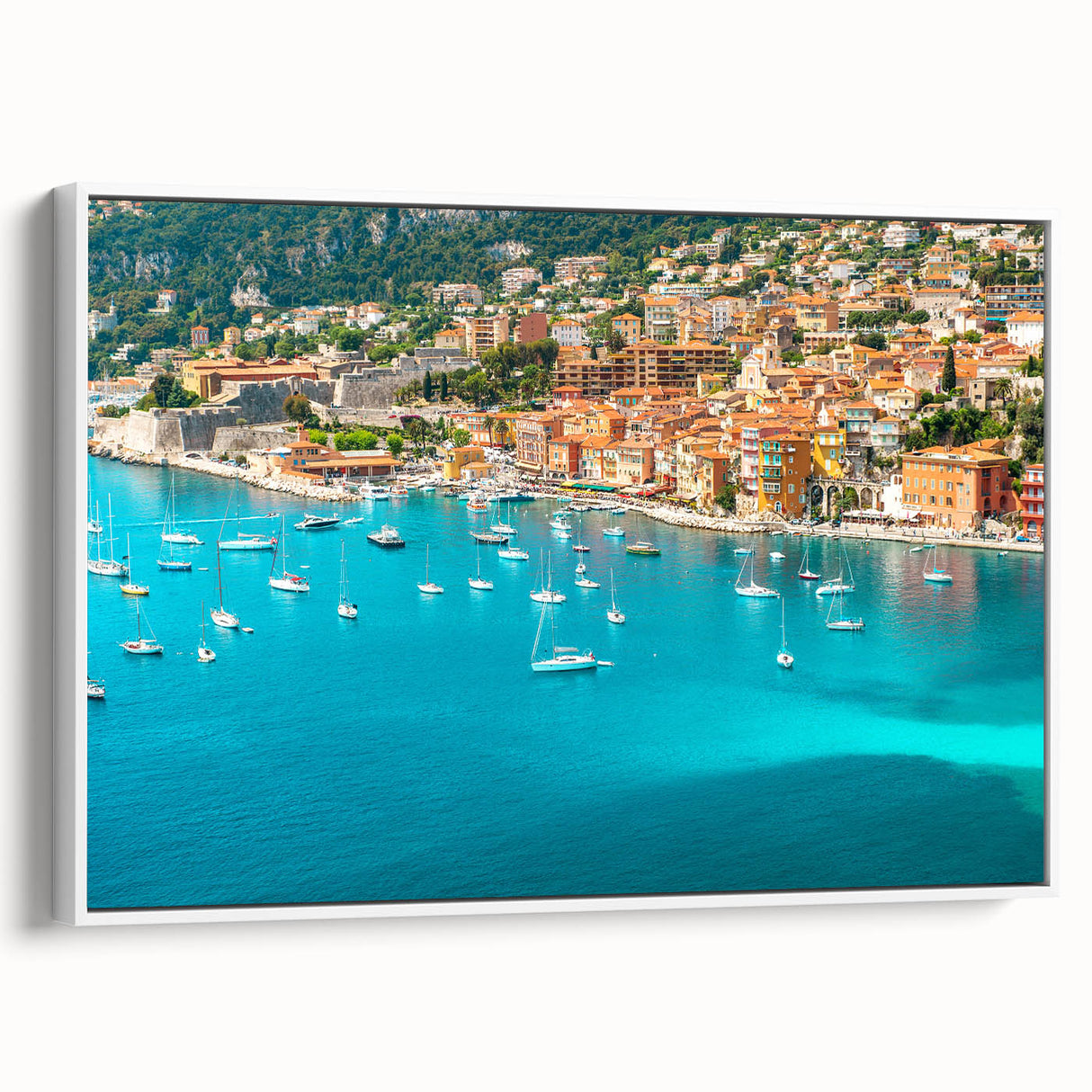 Vintage poster art of Nice, France with colorful scenery on extra large framed canvas, suitable for living room decor.
