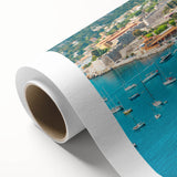 Art Deco poster of Nice, France, in muted pastel tones on rolled canvas, ideal for nursery wall art.