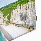 Large abstract acrylic print of Normandy landscape in muted earth tones, ideal for dining room art.