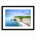 Abstract art print of a colorful, textured French Normandy scenery on a large framed canvas, ideal for living room decor.