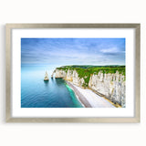 Extra large abstract art print of Normandy scenery in textured silver frame, suited for living room decor.