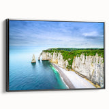 Black and white landscape art painting of Normandy on framed canvas, ideal for bedroom wall decor.