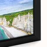 Extra large framed canvas depicting a textured black wall art scene of Normandy, France, with colorful accents.