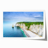 Rolled print of Normandy, France scenery featuring soft pastel tones, ideal for art wall dining room.