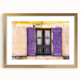 Abstract art print depicting a serene French landscape in muted earth tones, framed in gold, suitable for dining room decor.