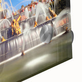 Large abstract depiction of Versailles on acrylic glass in muted earth tones, ideal for dining room art.