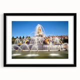 Extra large abstract art print of Versailles scenery in vibrant colors, framed with a black mat, ideal for living room decor.