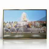 Art Deco poster of Versailles scenery in muted gold and blue tones on framed acrylic, suitable for modern art wall decor.
