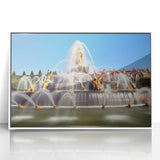 Framed acrylic print of Versailles gardens in muted green and blue tones.