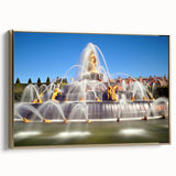 Framed canvas depicting a vintage landscape of Versailles in muted gold and black tones, ideal for bedroom wall art.