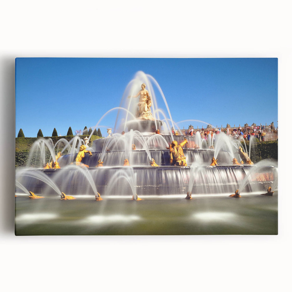 Black and white print of the Versailles Palace on stretched canvas, ideal for kitchen wall art or bedroom ambiance.