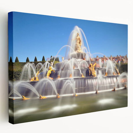Side view of a stretched canvas depicting the Versailles scenery in muted earth tones, suitable for kitchen wall art.