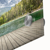 Large abstract depiction of Bavarian scenery in muted earth tones on acrylic glass, suitable for dining room art.