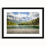 Extra large abstract art print of a colorful Bavarian landscape, textured finish on a framed black mat.